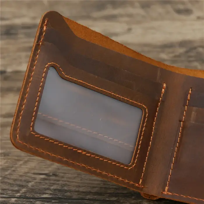 Portefeuille pour hommes en cuir véritable avec nom gravé personnalisé