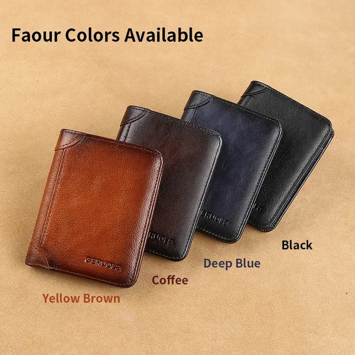 GERUOLA portefeuille mince en cuir véritable blindé RFID pour hommes-porte-carte d'identité et de crédit multifonctionnel marron foncé avec embellissements