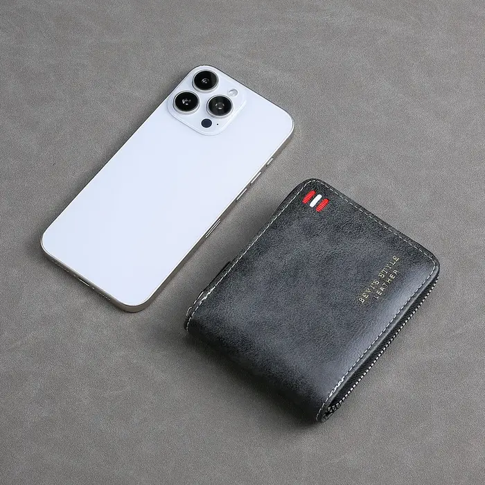Portefeuille court vintage pour hommes – Porte-monnaie à trois volets avec fermeture éclair, sac d'argent avec chaîne de taille à boucle décontractée, portefeuille zéro pour étudiants et cadeau pour p