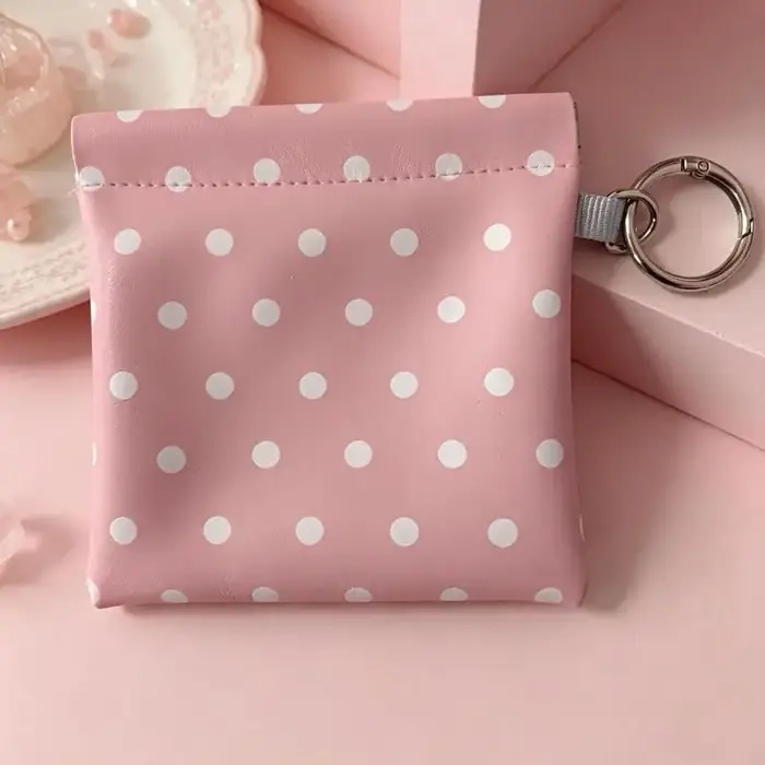 Porte-monnaie à ressort en cuir PU à pois avec porte-clés