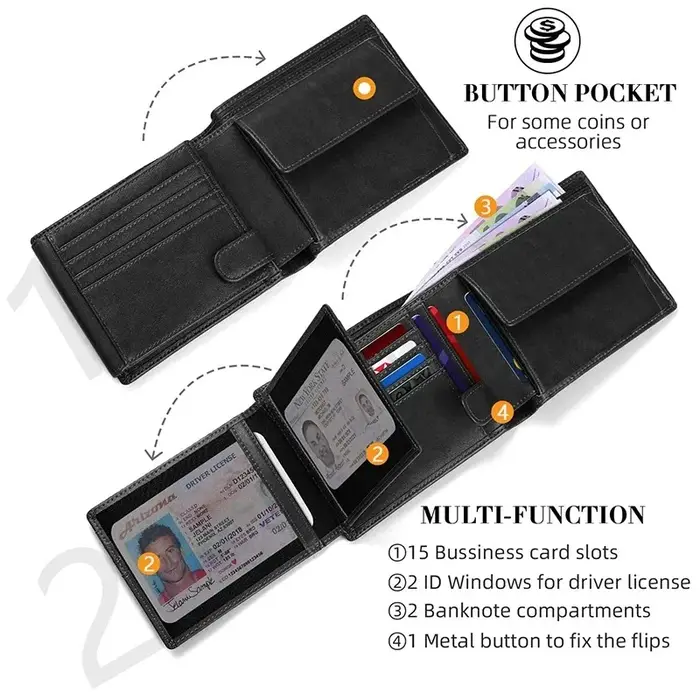 Portefeuilles pour hommes portefeuille mince multifonctionnel avec blocage RFID avec 15 porte-cartes de crédit