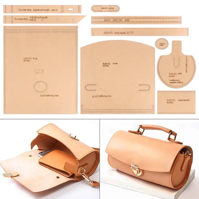 1 ensemble de sacs à bandoulière pour femmes, portefeuilles à main - Modèle en papier kraft, artisanat en cuir fait main DIY - Modèle de couture avec trous