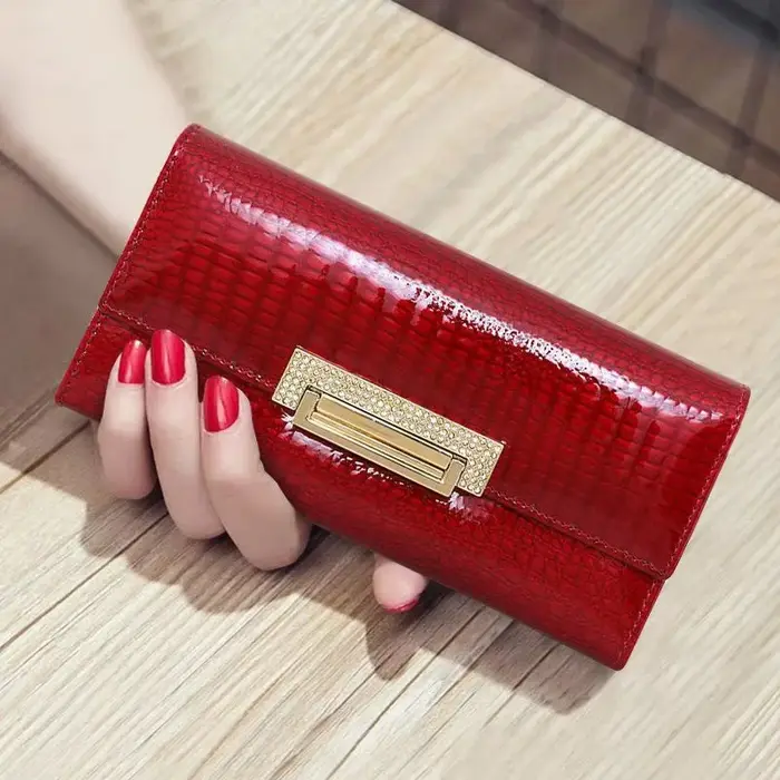 Portefeuille en cuir véritable motif Alligator pour femme