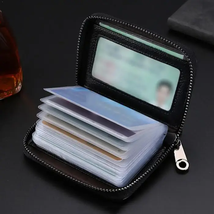 Portefeuille pour cartes en cuir PU de qualité supérieure, 20 emplacements, design accordéon, fermeture à glissière fine, protection pour cartes de crédit, accessoire pour hommes et femmes