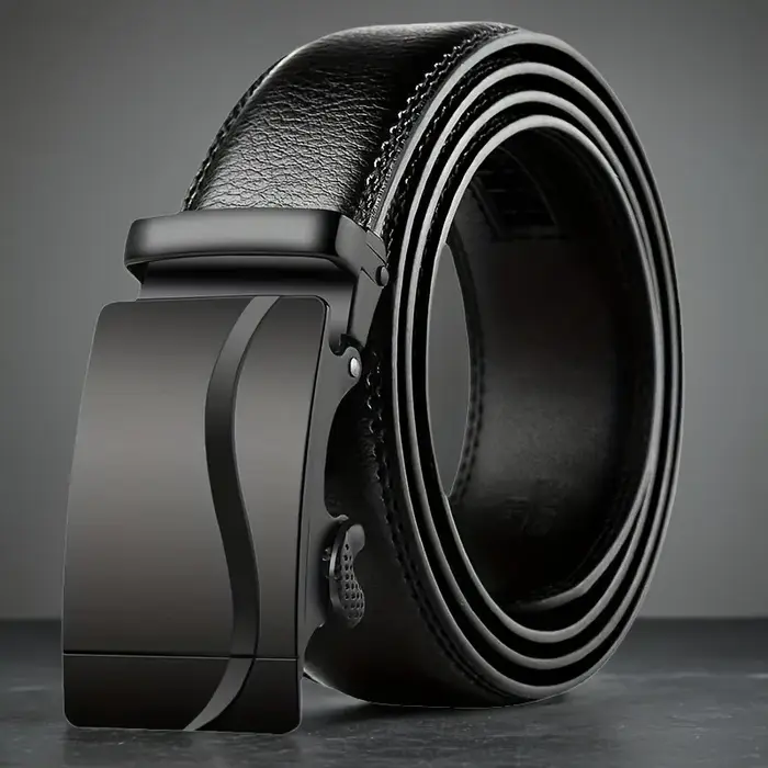 Ceinture en cuir pour homme avec boucle automatique en alliage métallique
