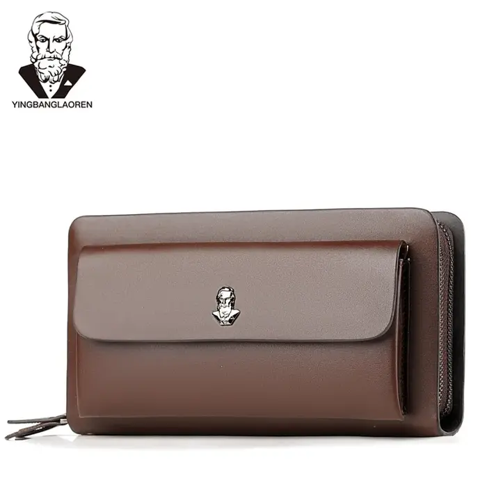 Marque de luxe hommes portefeuilles avec poche à monnaie Double fermeture éclair mâle portefeuille long grand