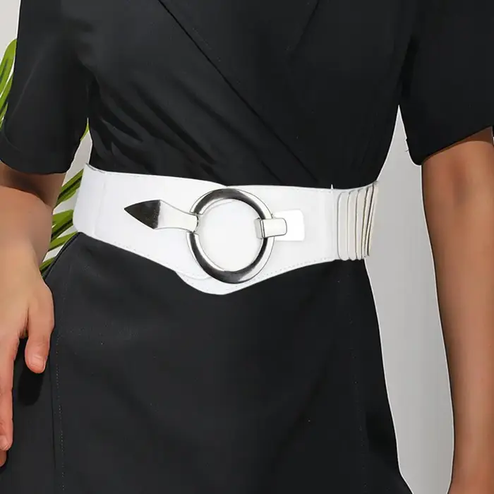 Ceinture élastique large en forme de V pour femmes, polyvalente, amincissante, pour robe, Faux cuir, boucle en alliage