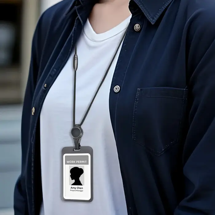 Porte-cartes rétractable transparent double face avec cordon détachable pour carte d'identité d'employé