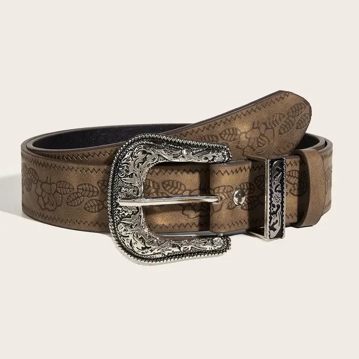 Ceinture rétro marron à boucle, ceinture tendance unisexe, à porter avec des jeans pour un look haut