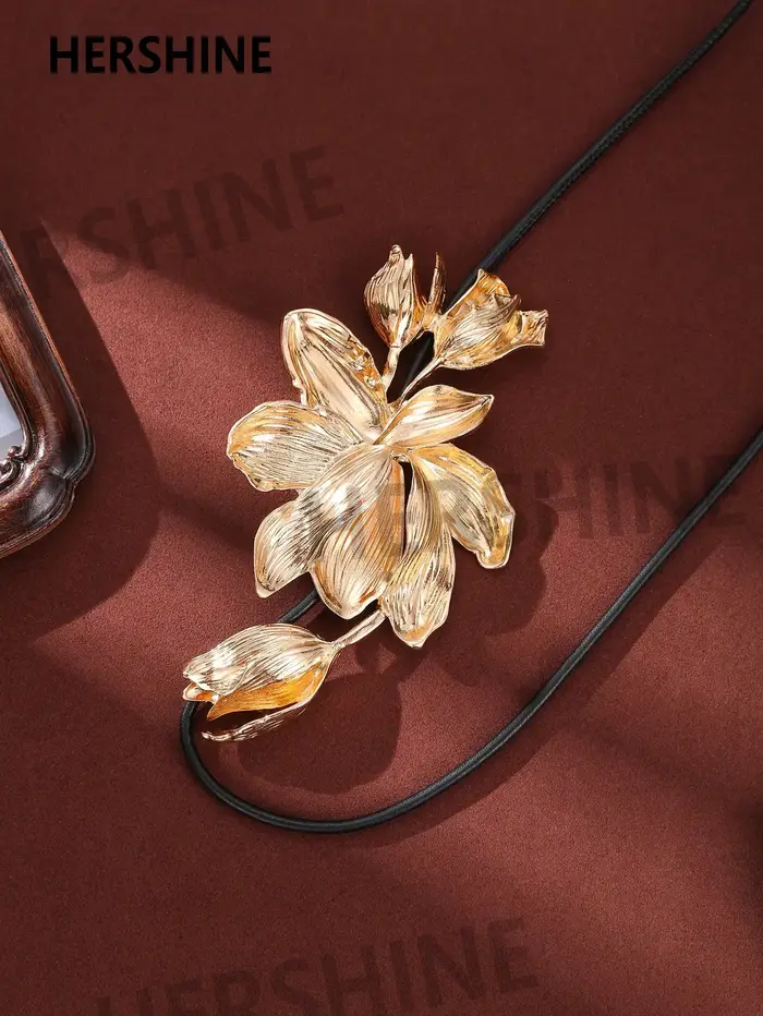 HERSHINE Ceinture ornée de lotus doré pour femme