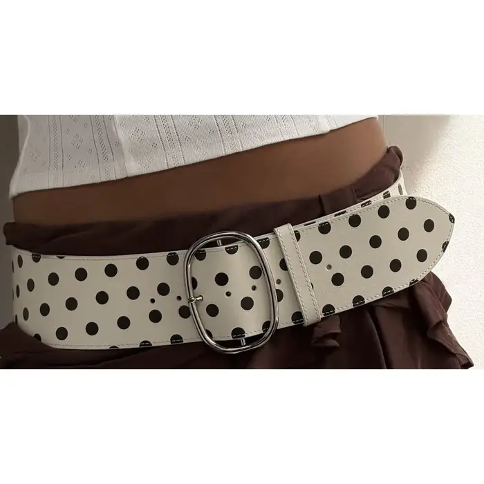 Ceinture large vintage à pois pour femme, ceinture de luxe de marque de créateur avec grande boucle 