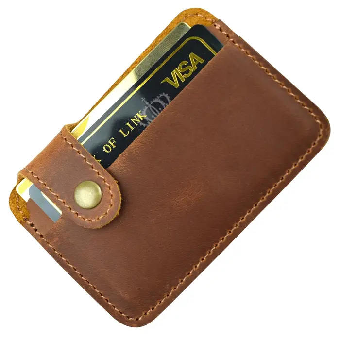 Porte-cartes en cuir Vintage avec fermeture à pression