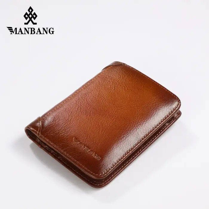Manbang – portefeuille à trois volets en cuir véritable pour homme