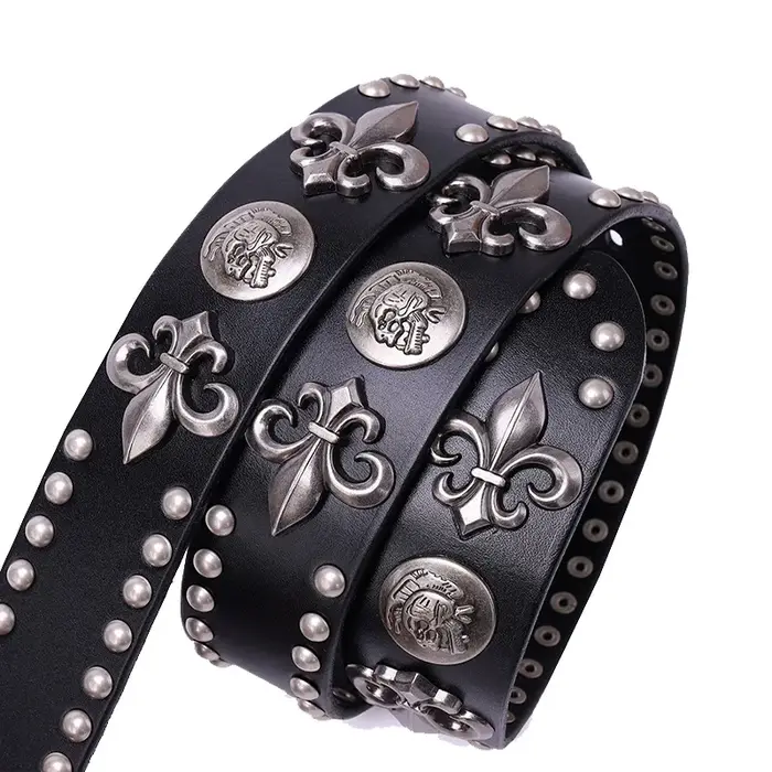 Nouveau cuir véritable métal lourd Rivet Punk ceintures pour hommes Rock goujon Cowboy Ceinture homm