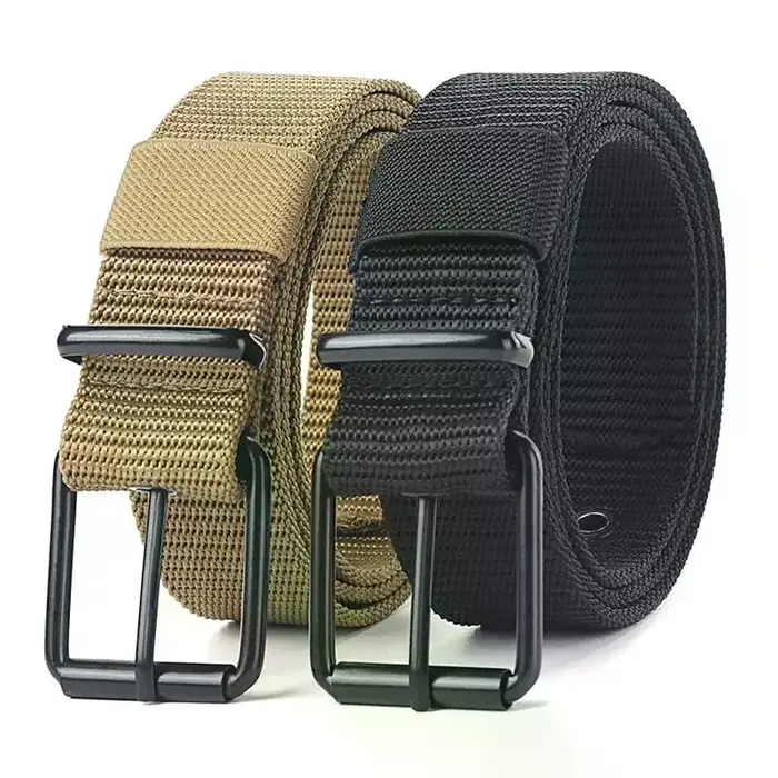 Ceinture en cuir à boucle ardillon en toile poreuse pour hommes