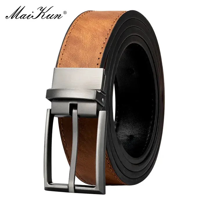Maikun – ceinture réversible en cuir marron pour homme