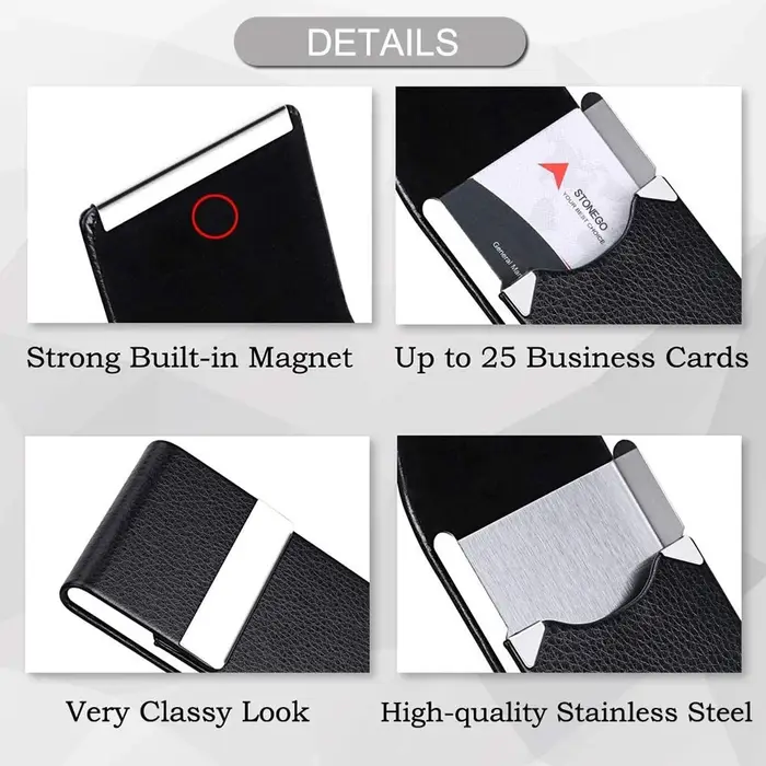 Étui porte-cartes de visite-porte-carte de poche en métal en cuir PU mince avec fermeture magnétique
