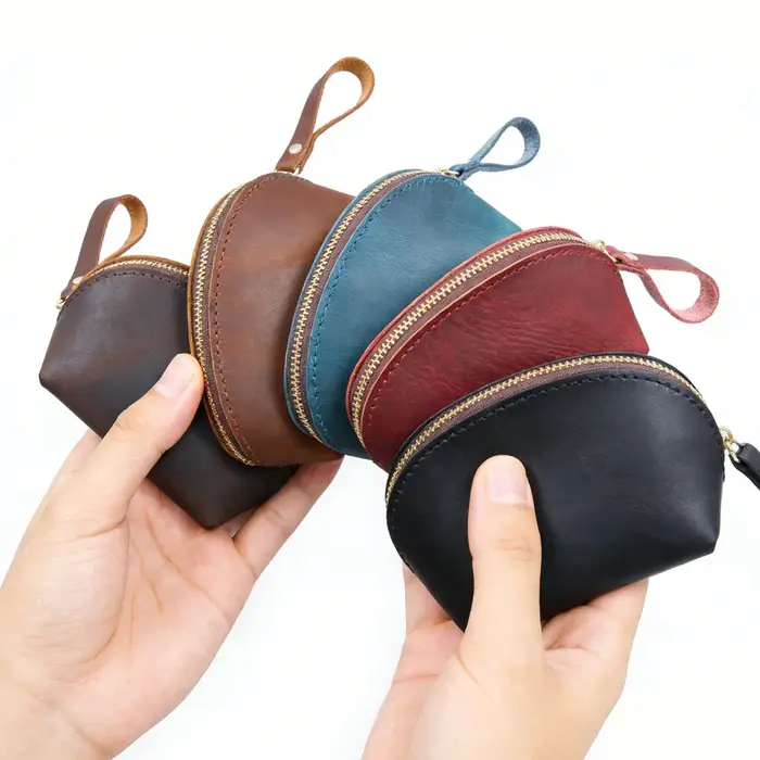 Porte-monnaie en cuir véritable - Mini portefeuille compact pour pièces de monnaie