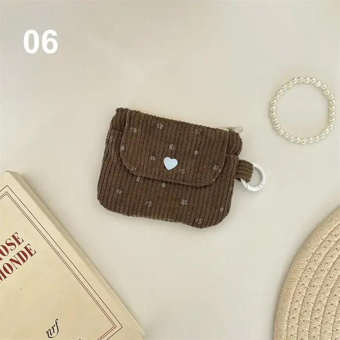 Porte-monnaie en velours côtelé, portefeuille pour femme, porte-cartes à fermeture éclair, pochette pour cartes bancaires et d'identité, trousse à maquillage pour rouge à lèvres