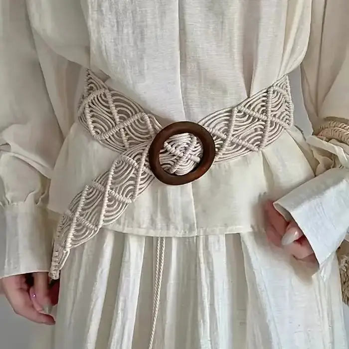 Ceinture en corde cirée tressée à la main style bohème, accessoire ethnique printemps/été avec boucl
