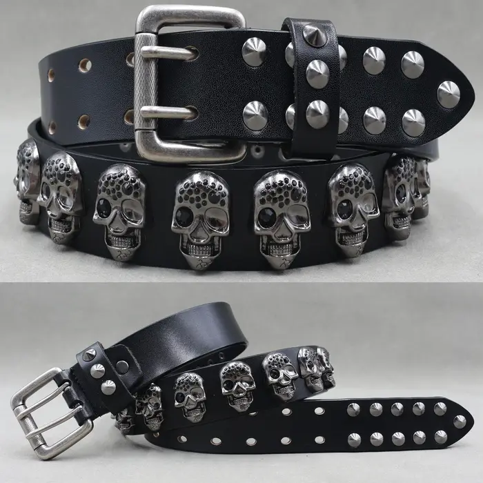 Nouveau cuir véritable métal lourd Rivet Punk ceintures pour hommes Rock goujon Cowboy Ceinture