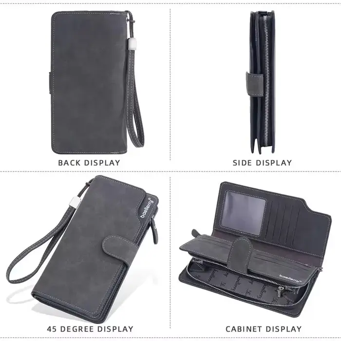 Baellerry Vintage hommes Long portefeuille sac à main nom gravure grande capacité mâle porte-monnaie avec moraillon porte-carte pinces à billets