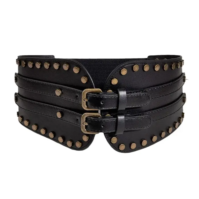 Ceinture en cuir PU à rivets Vintage pour femmes