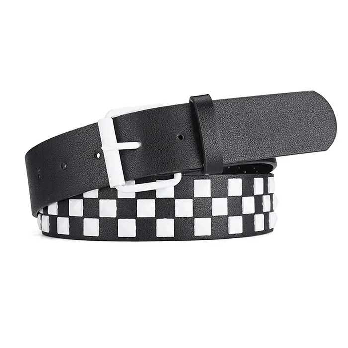 Ceinture punk unisexe en cuir PU 107CM avec rivets : style à carreaux droit de la scène hip-hop
