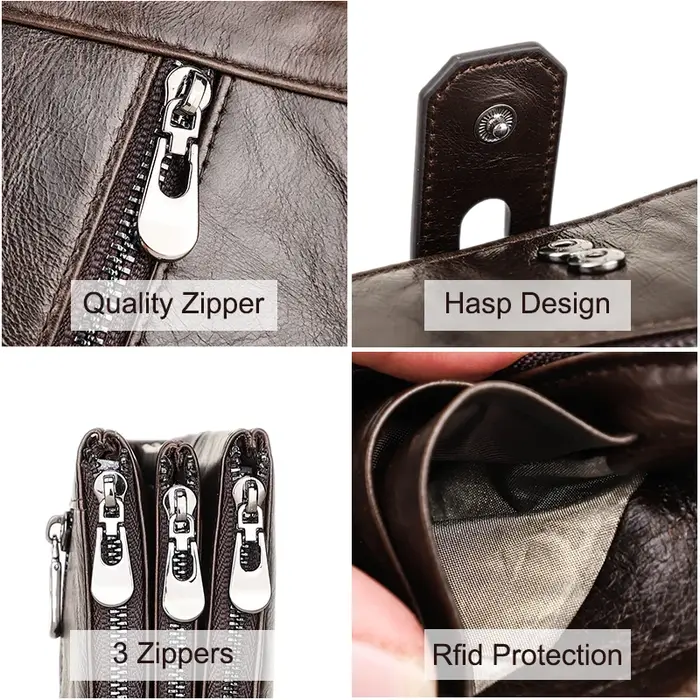 CONTACT'S Long portefeuille hommes en cuir véritable pochette portefeuilles Rfid sac d'argent avec poche pour téléphone qualité porte-carte mâle porte-monnaie