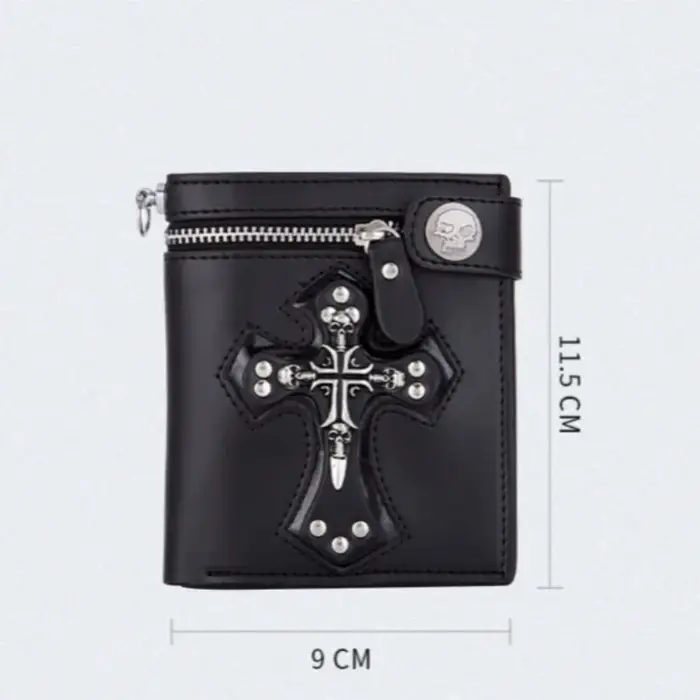 Portefeuille en cuir PU pour hommes pliable Rivet rétro Biker