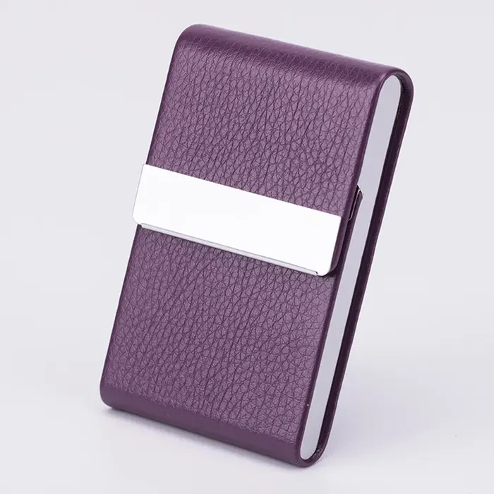 Étui porte-cartes de visite-porte-carte de poche en métal en cuir PU mince avec fermeture magnétique
