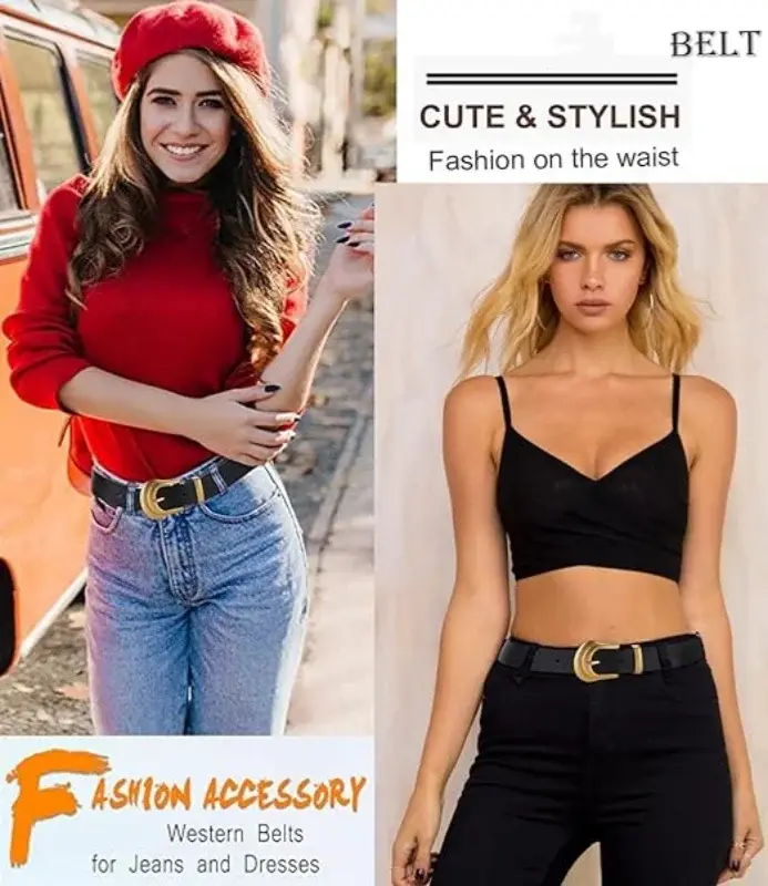Nouvelle ceinture en cuir véritable pour femmes, ceinture noire occidentale, boucle dorée pour jeans, hommes et femmes