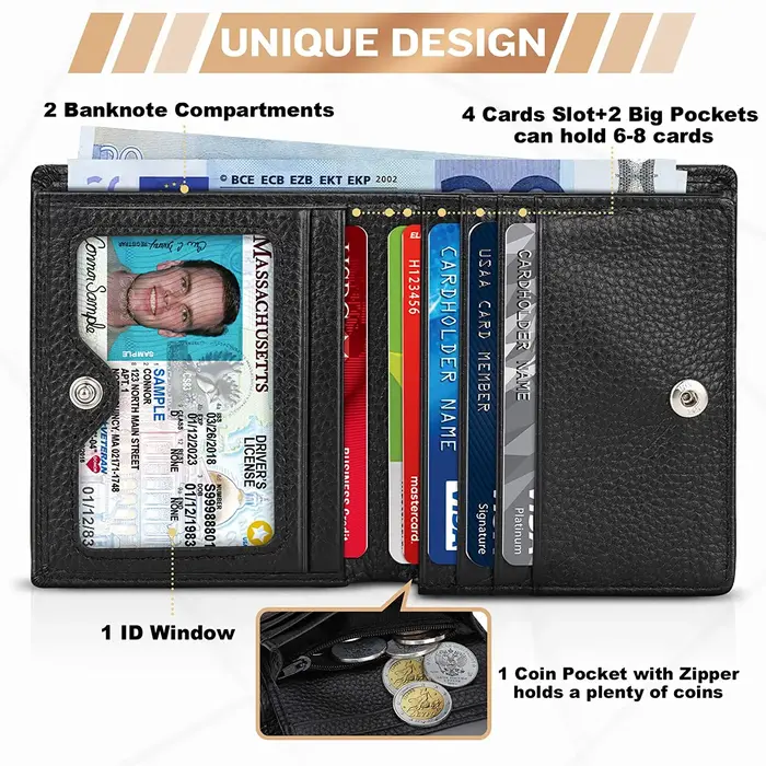 Portefeuille décontracté en cuir véritable souple pour hommes, porte-monnaie noir RFID, porte-cartes