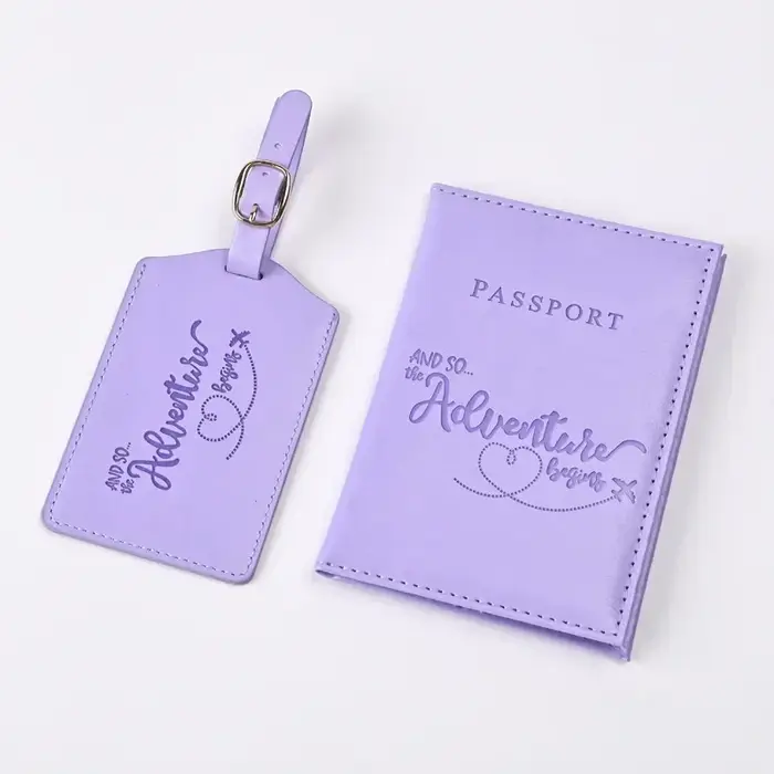 Porte-passeport en cuir PU violet, clip de billet, couvertures de passeport, ensemble d'étiquette de bagage, porte-carte de crédit d'identité, portefeuille de voyage unisexe, nouveau