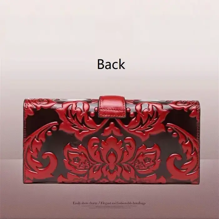 Portefeuille floral en cuir véritable pour femme