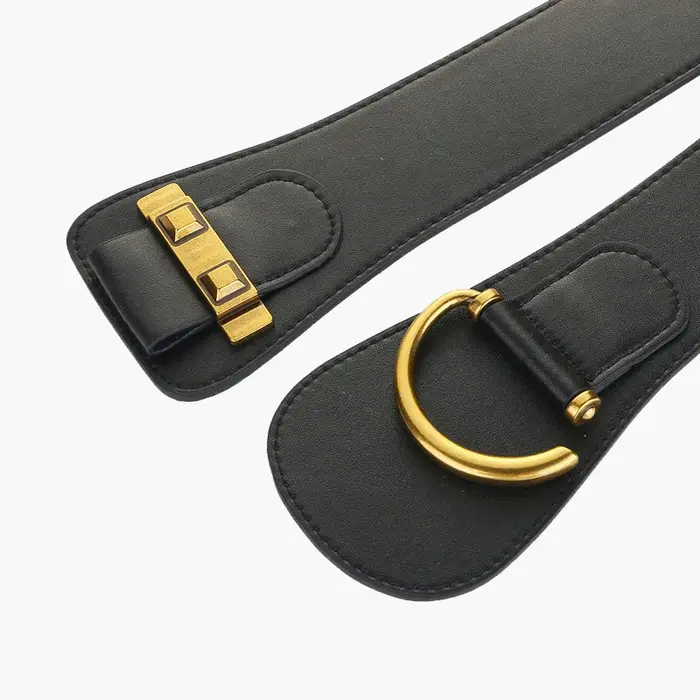 Ceinture large élastique en cuir véritable pour femmes
