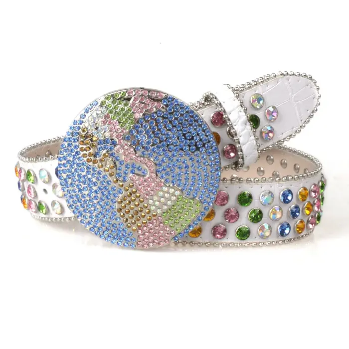 Ceinture de luxe scintillante et éblouissante avec strass colorés, style punk hip-hop, boucle rotati