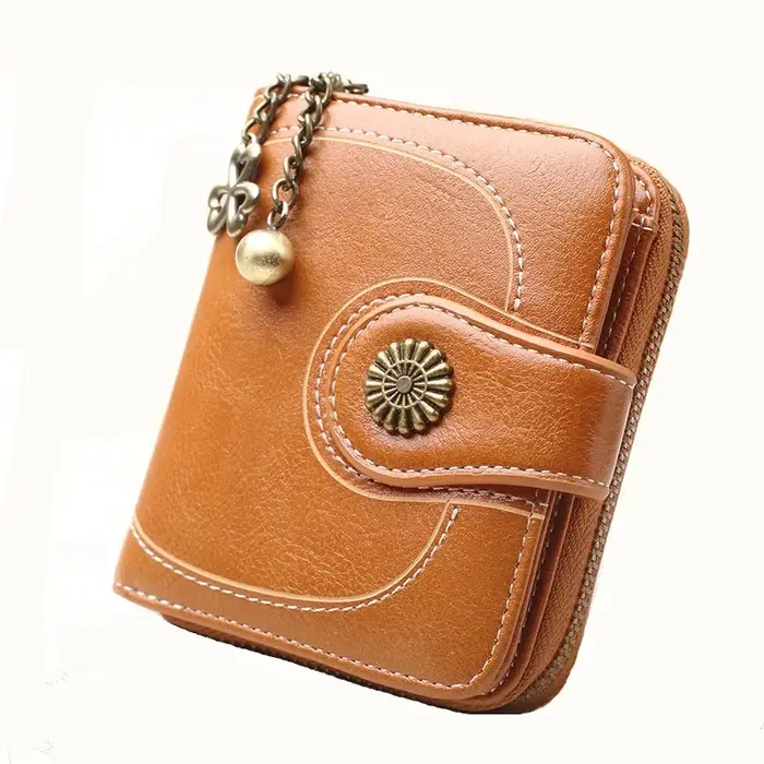 Femmes Vintage portefeuilles en cuir graissé fleur dames fermeture éclair porte-monnaie femme petite pochette sac d'argent portefeuille porte-carte de crédit