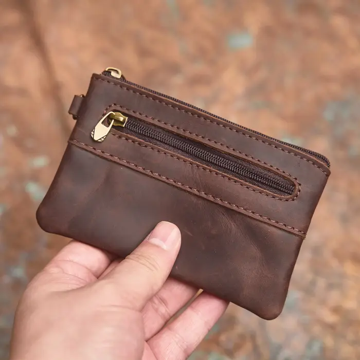 NASVA portefeuille en cuir véritable pour hommes rétro sac à monnaie fermeture éclair petit