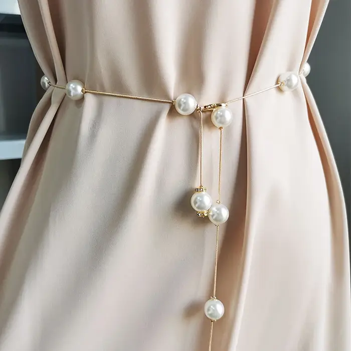 Ceinture fine en métal réglable pour femme, perle élégante, ceinture simple pour femme, ceinture fin
