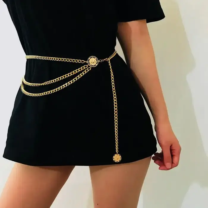 Boho Sexy femmes mode ceinture hanche taille haute or argent couleur étroite métal corps chaîne grosses franges nouveau