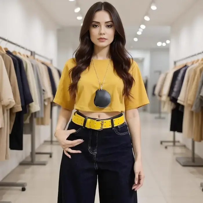 Large Design Sense Y2K – ceinture jaune à Double boutonnage pour femmes, avec jupe en jean avec gilet, décoration, ceinture polyvalente
