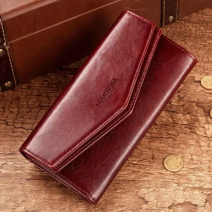 Portefeuille long pour femme en cuir véritable