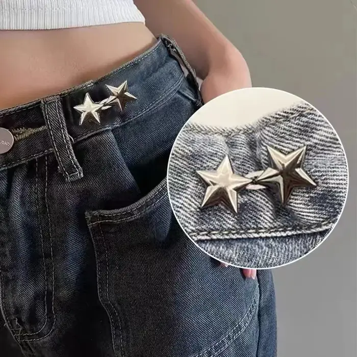 Ceinture Étoile Métallique Ajustable Invisible Sans Couture avec Boucle – Outil de Serrage de Taille pour Jeans – Accessoire de Décoration de Luxe Tendance