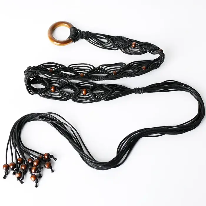 Ceinture tressée rétro pour femme, style bohème, large, ajustable, à nouer, pour robe