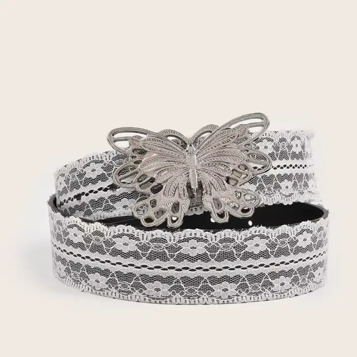 Belle ceinture de taille en dentelle florale blanche ; Accent de mode réglable assorti pour les femmes ; Cadeau