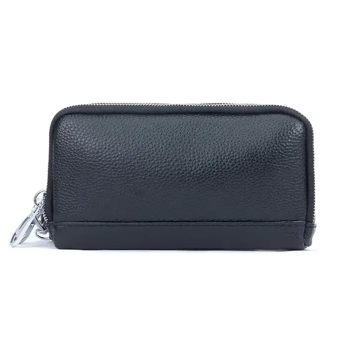 Femmes Long portefeuille en cuir véritable bracelet pochette sac à main 2 couches fermeture éclair p
