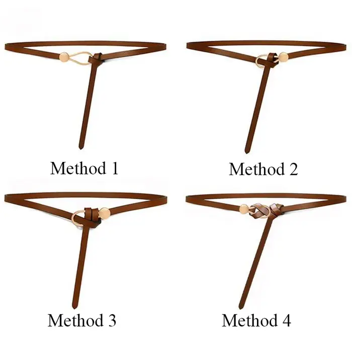 Ceinture fine en cuir avec nœud blanc ou noir pour femme