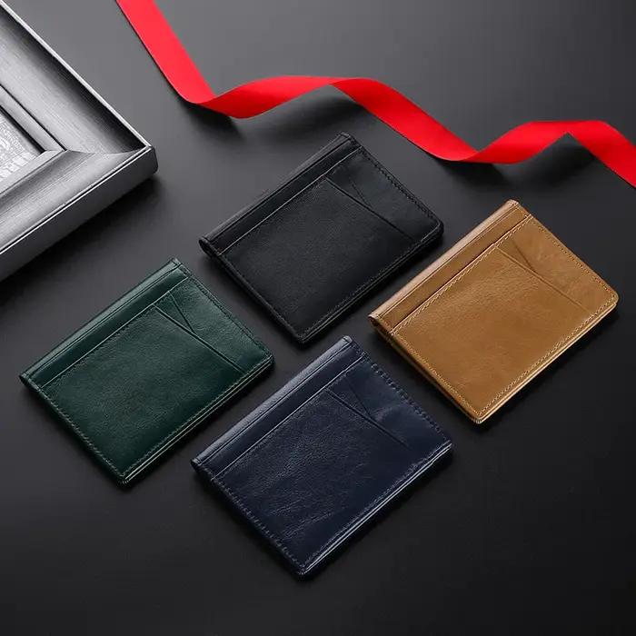 Porte-cartes en cuir véritable avec nom personnalisable pour hommes et femmes