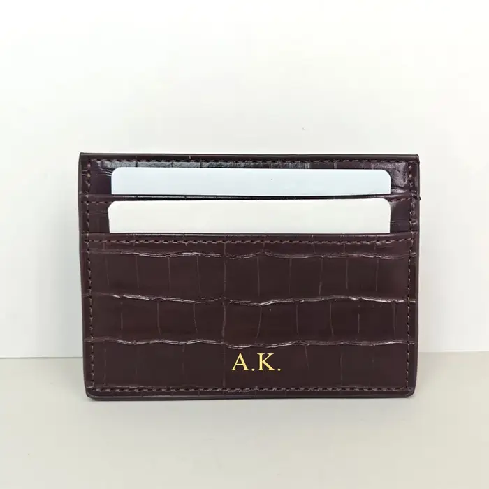 Porte-cartes de luxe en cuir de crocodile gravé avec lettres